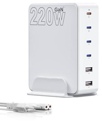 USB Ladegerät Mehrfach, layajia 220W GaN III 8-Port USB C Schnellladegerät 100W mit Laptop, USB Netzteil mit 4 USB-C + 2 USB-A, USB Ladestation für iPad, iph0ne 16, Sumsung S24, Pixel