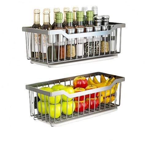 lesulety Basket A Fruit Etagere A Epices Wall Basket Metal Basket Fruit Basket Fruit Basket Storage Basket Wall Metal Kitchen,Grey,38CM