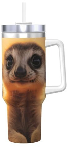 DRGFCXE Erdmännchen in der Wüste Edelstahl-Eisbecher mit Griff, Autobecher, Vakuum für Wasser, große Kapazität, Isolierung, schützt kalte Tassen, Eistee oder Kaffee, 1,2 l