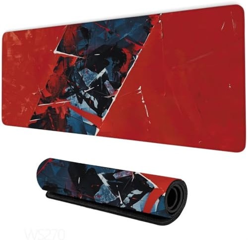 Tapis de Souris rouge Tapis de Souris Gamer XXL 1600x800x3mm, Imperméable Tapis Souris géométrie Tapis de Bureau, Améliore la Vitesse et la Précision, Mouse Pad pour Maison/Bureau/Gamer, Cadeau WS-270