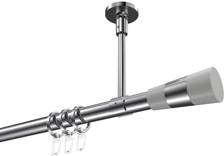 INTERDECO Gardinenstange 20 mm 1-läufig Chrom 220 cm | aus Metall, für Deckenmontage, Endstück Tanara (Konus Weiß), inkl. Ringe, kürzbar, Traglast bis 8 kg, Modern