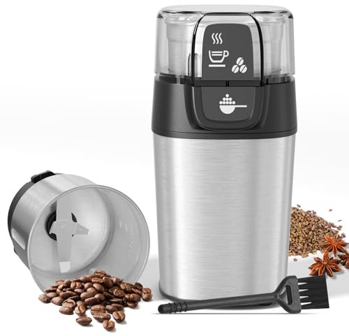 QEXREED Moulin à Café Électrique, 70g Broyeur Cafe Grain, 200W Moulin a Cafe avec 1 Bol Amovible en Acier Inoxydable, pour Noix, Poivre, Épices, Graines de lin