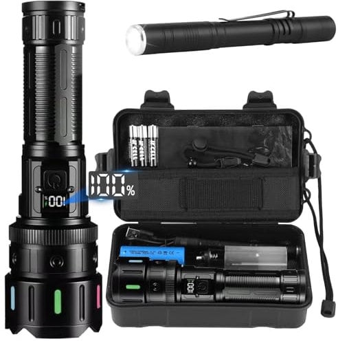 Linternas LED Alta Potencia, 600000 Lúmenes Linterna LED Recargable, Linterna Super Potente Largo Alcance, Linterna Tactica Impermeable, Profesionales Flashlight para Emergencias Camping Regalo