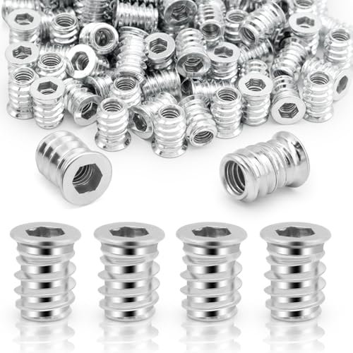 M6x15 Threaded Inserts for Wood, 100Pcs Threaded Inserts, Insert Nuts, Insert for Wooden Furniture, Suitable for Wooden Furniture,Easy Installation, Durable Steel