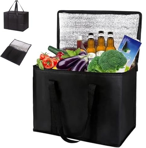 Faltbare Kühltasche Groß mit Alufolie Isolierung und Bodenplatte, 41x26x33cm Kühlbox Isoliertasche für Picknick und Einkaufen, Ideal für Gefriergut, Lebensmittel, Kühltaschen & -Boxen als Thermotasche