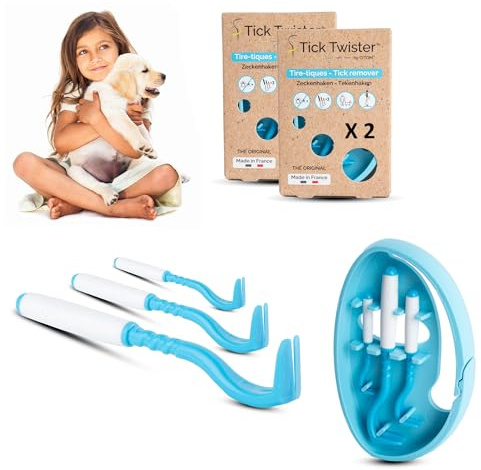 Tick Twister 3 Zeckenhaken für Hunde, Katzen und Menschen – Zeckenzange 3er Set mit Aufbewahrungsbox Sicheres Entfernen ohne Schmerzen – Ideal für Outdoor-Aktivitäten (Blau, 2er-Set)