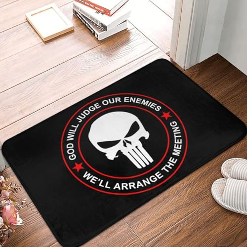 OOAHJEID Fußmatte Badteppich Teppich Punisher Totenkopf Fußmatte rutschfest für Eingang Küche Badezimmer Boden Türmatten Schlafzimmer Teppich