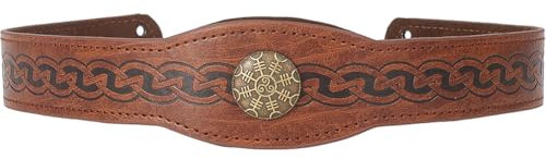 GORGECRAFT 500x48mm Mittelalterlicher Kunstleder Kopfschmuck Sattelbraun Retro Lederreif Renaissance Verstellbares Wikinger Stirnband Cosplay Geprägtes Stirnband Mit Eisen Kopfring Für Männer Und Frau