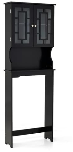 GOPLUS Étagère de Rangement pour Toilette, Placard avec Deux Portes Transparentes, Rangement de Toilette et Machine à Laver, Étagère Ouverte (Noir)