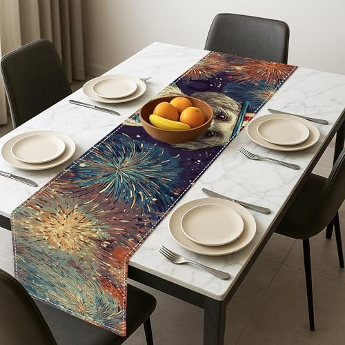 Festive Fireworks Table Runner, Colorful Celebration Design for Autumn Family Gatherings and Holiday Events Decor 13x72 Inch