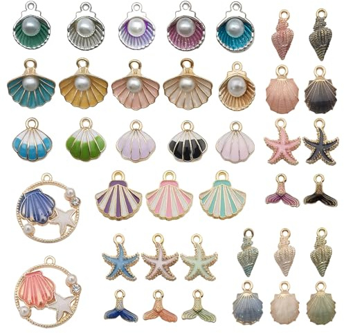 Bellabon 40 Stück Muschel Charms Anhänger, Muschel Seestern für Schmuck, Mini Anhänger für Armbänder Halskette Ohrring, DIY Charms Set für Handwerk,Hängen Schmuck Pendant Legierung