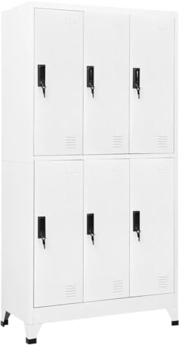 Mandloder Schließfachschrank Weiß 90x45x180 cm, Stahl Metall Spind mit 6 abschließbaren Türen, für Büro, Schule und Garage, robuste Aufbewahrung
