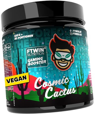 FTWIN® Nutrition Gaming Booster Cosmic Cactus (Kaktusfrucht) | für Gamer und E-Sportler, perfekt für lange und intensive Gaming-Sessions, 40 Portionen, vegan