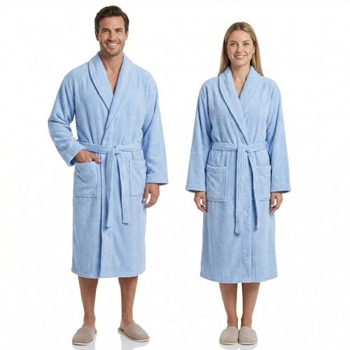 BOSKIMO Bademantel, Unisex, 100 % Baumwolle, Oeko-Tex, Bademantel für Damen und Herren, amerikanischer Frottee, 420 g/m², weich und sehr saugfähig