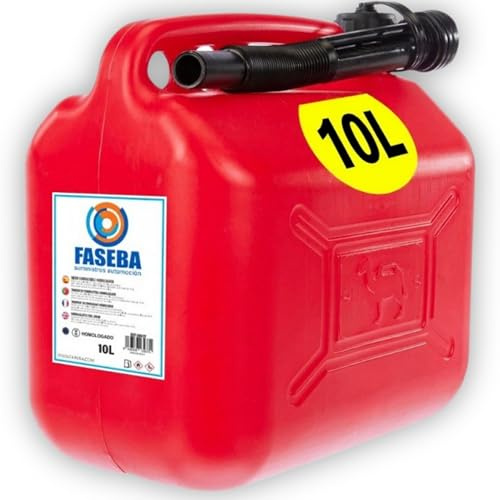 IAMI Bidón de Gasolina 10 L Homologado con Boquilla Flexible y Visor | Polietileno HDPE de alta densidad | Color rojo | Asa ergonómica | Para coche, moto, barco y maquinaria