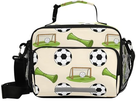 Exnundod Reusable Lunch Bag Soccer Ball Goal Horn Insulated Lunch Bag Lightweight Foodbag Cool Meal Lunchbox Tote Bags for Women Men