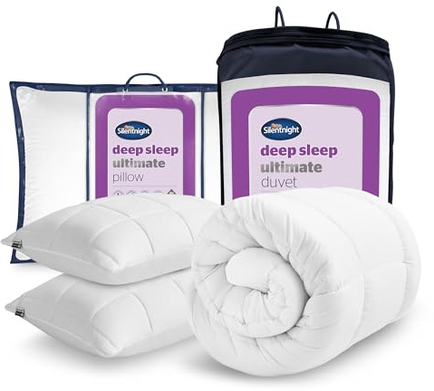Silentnight Deep Sleep Ultimate 10.5 Tog Duvet & Pillow Pair - Luxurious Down-Like Fibadown Fibres Bed Quilt & Pillows - Regulate Body Temperature - Soft Quilted Cover - Double, 2 Pack