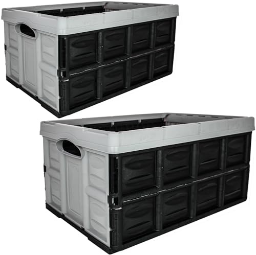 2friends Profi Klappbox 54 x 37 x 28 cm - stabile Klappkiste 45l, Aufbewahrungsbox stapelbar, Faltbox Kunststoff, Grau/Schwarz 2er Set, Box mit Griffen, Made in EU