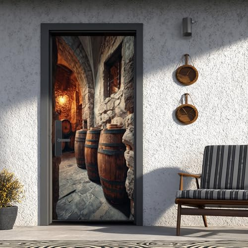 Keller Türfolie Selbstklebend Weinkeller, Türtapete 77x200 cm Bauernhaus, Türaufkleber Fototapete für die tür Küche Badezimmer Wohnzimmer Schlafzimmer