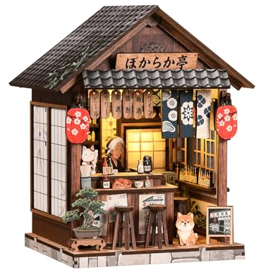 TUSEASY Book Nook Kit Japanisches Izakaya - 3D Holzpuzzle für Erwachsene mit LED Touch-Licht, DIY Miniatur Haus Bücherregal Dekoration Set, Kreatives Bastelset zum Zusammenbauen (3-4 Std. Montage)