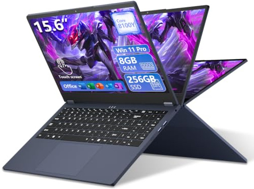 PC Portatile Touchscreen 2 in 1 15,6 pollici con Core i3-8100Y Processore, Notebook Win 11 8GB RAM 256GB SSD, Laptop Schermo IPS FHD 1920*1080, Computer Portatile Type-C/Mini-HDMI/USB3.0/WIFI5/Webcam