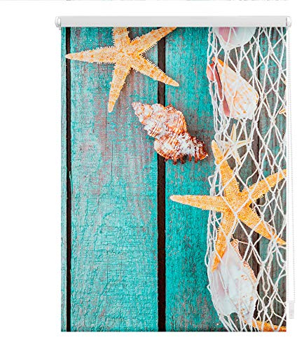 Lichtblick Klemmfix Tageslicht-Rollo mit Motiv, ohne Bohren, Blickdicht, Seitenzugrollo, Made in Germany, Bretter Beach - Petrol 100 x 150 cm (B x L)