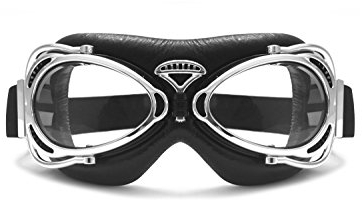 BERTONI Motorradbrille Fliegerbrille Compact Design Größe für Schmale Normale und Große Gesichter - Motorradbrille für Motorradhelm (Chrom)