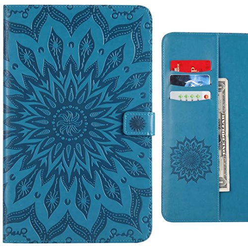 Ougger Custodia per Samsung Galaxy Tab A 9.7 / T550 T555 inch Cover, Portafoglio in Pelle Flip Stand Protettivo Morbido TPU Silicone Borsa Custodie Cover per Samsung Tab A 9.7, Fioritura (Azzurro)