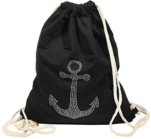 Akzent Unisex-Turnbeutel Tasche Rucksack Anker Textil Strass 3600020 (schwarz)