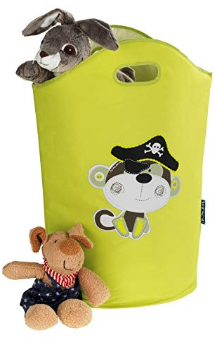 WENKO Wäschesammler Kids Anton Grün niedlicher Wäschesack mit zwei praktischen Tragegriffen mit Piraten Aufdruck, 24 l Stauraum in einem Fach, (B x H x T): 40 x 52 x 20 cm, kindliches Motiv