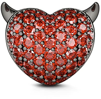 GNOCE Schädel Perlen Charm Anhänger 925 Sterling Silber Schwarz plattiert Charms mit Rot Zirkonia Charm Schmuck für alle Armbänder Halsketten Geschenke Bijouterie für Damen Männer (Style-2)
