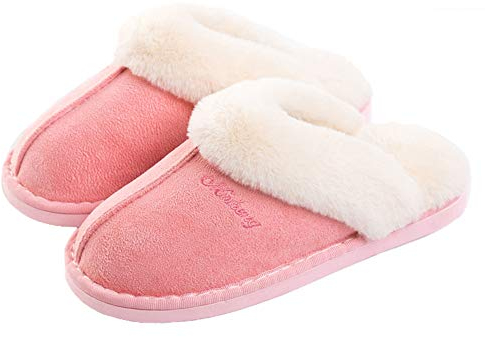Lastia Damen Hausschuhe Winter Warm Faux Pelz Slipper Weiche Flache Plüsch Pantoffel Rutschfeste Outdoor/Indoor- 36.5/38 EU, Etikettgröße: 270 (40-41) , Rosa