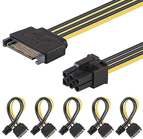 J&D SATA 15 Pin a 6 Pin PCI Espresso (PCIe) Video Grafica Carta Potenza Cavo Adattatore - 20cm, 5 Confezioni