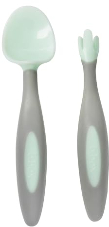 b.box Baby Besteck Set - Leicht zu Greifende Griffe, Reiseetui, Einzigartiges Gabeldesign | Entworfen von Ergotherapeuten | Spülmaschinenfest | Ab 9 M