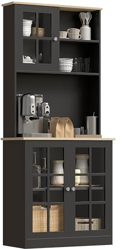HOMCOM Kitchen Pantry Storage Cabinet 72 with Hutch, Black