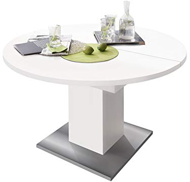möbelando Esszimmertisch Speisentisch Esstisch Tisch Küchentisch Holztisch Judd III Blanco/Edelstahl
