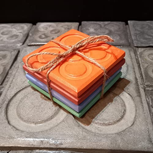 4 posavasos Panot, Flor de Barcelona, Panot, en resina ecologica, Barcelona, Yumilab, Panot, baldosa, despedidas, boda Barcelona, Evento Barcelona, Regalo