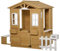 Outsunny Kinderspielhaus aus Holz Spielhaus Outdoor mit Tür, Fenster und Pflanzkasten Briefkasten Bank Gartenhaus Kinderhaus für Kinder 3-6 Jahre