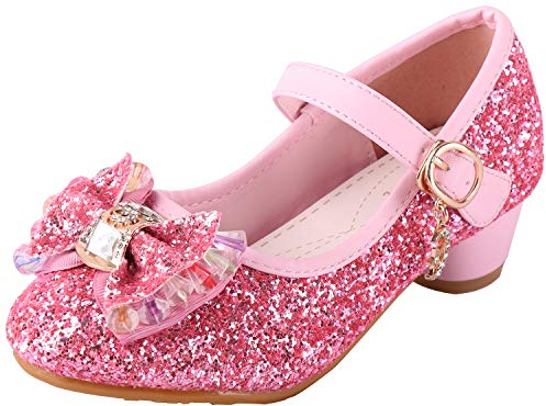 LiUiMiY Prinzessin Schuhe Mädchen Glitzer Stöckelschuhe mit Absatz Ballerina für Party Karneval Verkleidung Fasching Hochzeit Halloween, Rose, 29 EU
