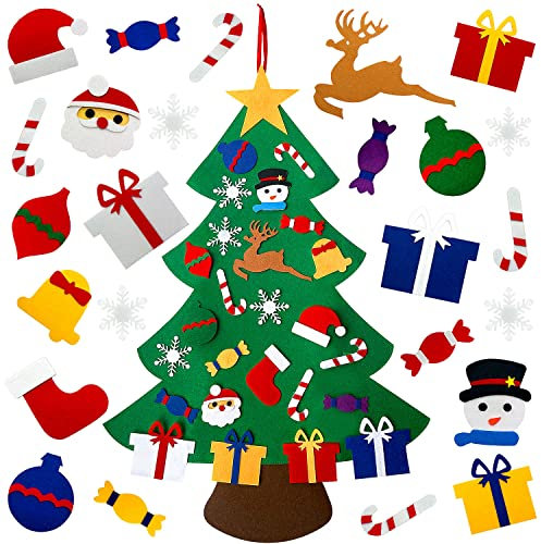 Albero di Natale in Feltro, 3.35Ft Albero di Natale in Feltro per Bambini con Ornamenti 26 Pz DIY Staccabile Decorazione da Parete per Pareti di Porte