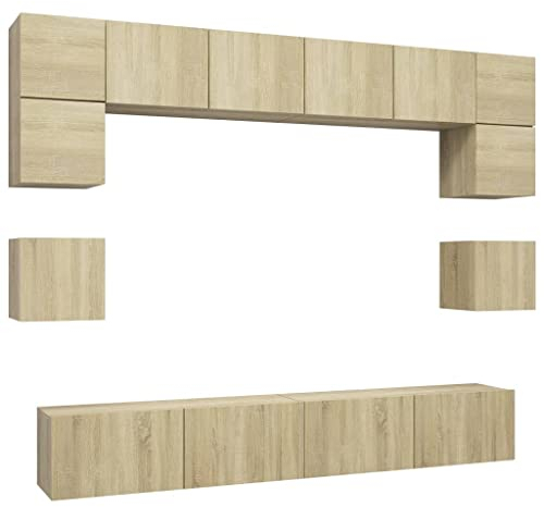 vidaXL TV Schrank Set 8-TLG. Wohnwand Schrankwand Anbauwand Hängeschrank Wandschrank TV Möbel Fernsehschrank Lowboard HiFi-Schrank Sonoma-Eiche Holzwerkstoff