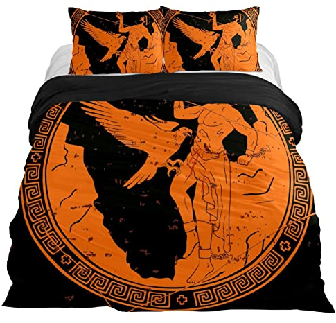 Eslifey Leichtgewichtiges Bettwäsche-Set, Motiv: antiker griechischer Gott, Prometheus, Bettbezug mit Reißverschluss, für Schlafzimmer, Einzelbett, 144,8 x 200,7 cm