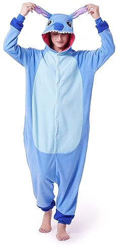 RANSUU Stitch Onesie Kostüm Relaxo Jumpsuit Erwachsene Pyjama Damen Herren Tier Schlafanzug Weihnachten Karneval Halloween Blue L