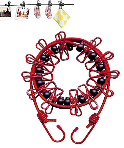 1 confezione da 1 stendibiancheria portatile con 12 mollette, linea elastica retrattile per bucato per cortile, vacanze, hotel, balcone e vestiti (rosso)