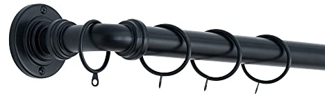 Room Darkening Extendable Metal Curtain Pole (25/28mm) (Black,70cm-120cm) | Heavy Duty Metal Extendable Curtain Pole, 25/28MM Diameter, Rings & Fittings Included for Bedrooms, Lounges and Living Rooms
