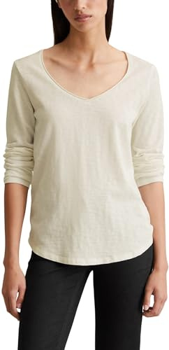 Marc O'Polo Denim Damen Langarmshirt aus Bio-Baumwolle mit V-Ausschnitt