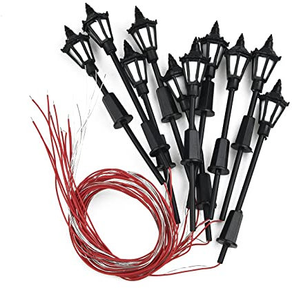 RANRAO 10 Stück Mini Laternenpfahl, Modell Straßenleuchten Maßstab 1:75 Eisenbahn 3V LED Lampenpfosten Terrassenlampen, Straßenlaterne Modell für Eisenbahn Modellbau, Mikro Landschaft (110mm)