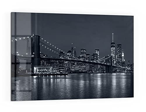 DEQORI Küchenrückwand Glas | Motiv Manhattan Bridge nachts | 60x40 cm | Bad- oder Herd-Rückwand | Herdblende Spritzschutz für Küche & Badezimmer | moderne Deko für Fliesenspiegel