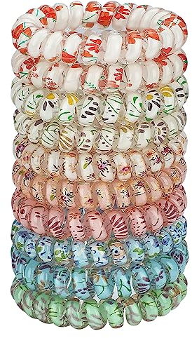 JessLab Spirale Haargummis, 10 Stück Sortierte, Spurlose Spiral-Haargummis, Niedliche Plastikspirale als Pferdeschwanzhalter, Schadensfreies Haar-Accessoire für Frauen und Mädchen, Blumen