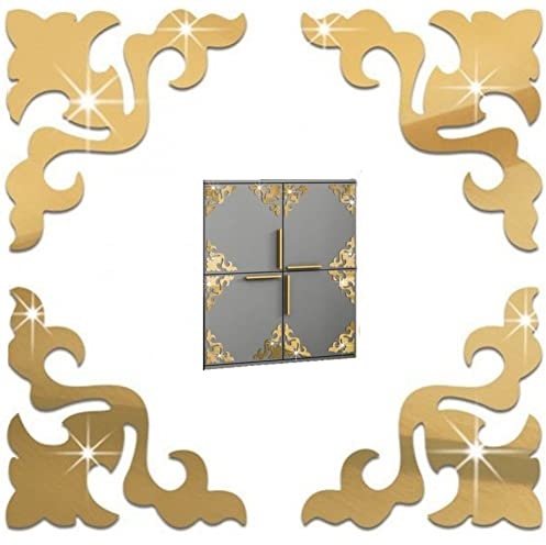 Hrippy Möbel 3D Spiegel Wandaufkleber 4pcs Geometrisches Muster DIY Art Decals Gold Spliver Aufkleber Für Wohnzimmer Büro Wanddekoration